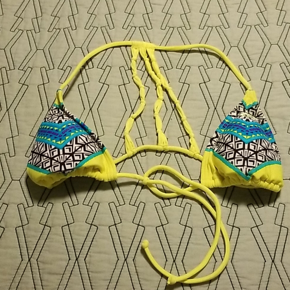 RIP CURL Neon Yellow Tribal Print Bikini Top XS - Picture 3 of 3